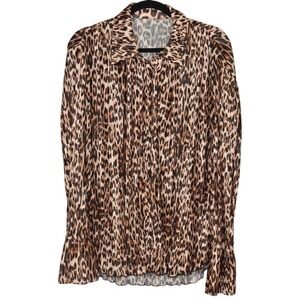 Good American Button Up Shirt Womens Size 1/2 Brown Plisse Leopard Print